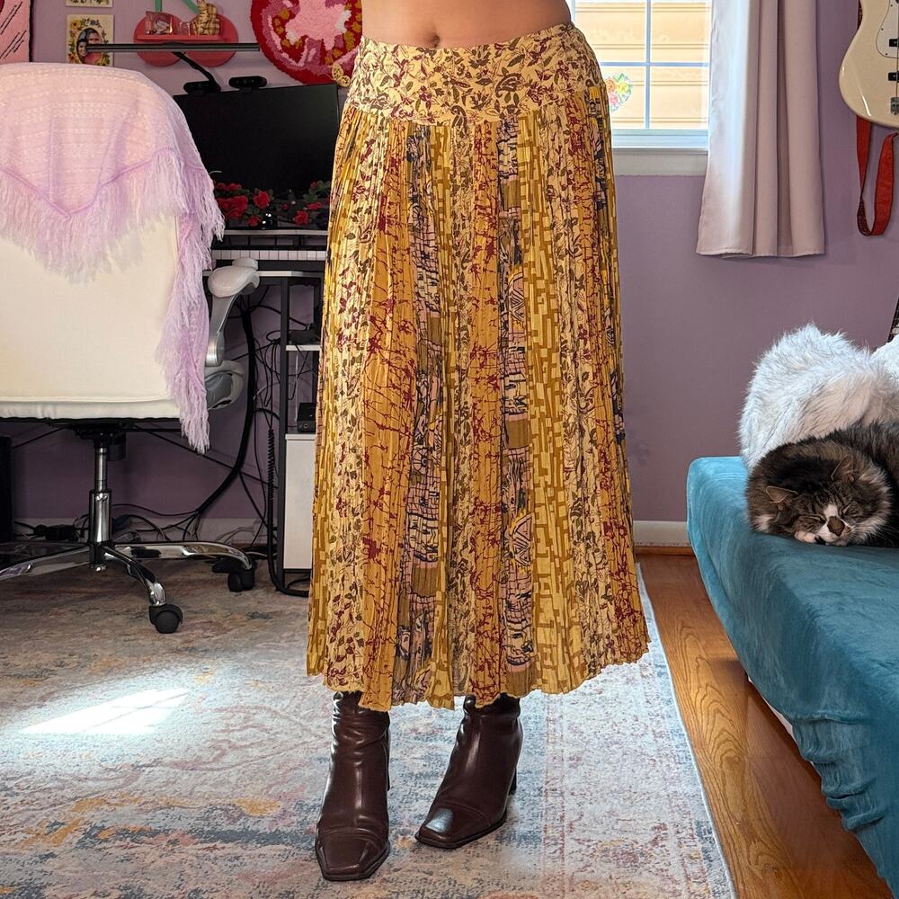 Vintage Y2K yellow boho / whimsigoth maxi skirt